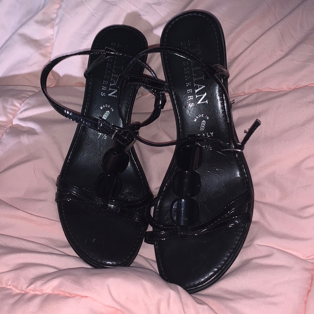 Black Italian shoemaker wedge sandals size 7.5